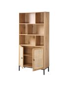 Bücherregal Jaya mit 6 Fächern und 2 Türen aus natürlichem Rattan - H.175 cm