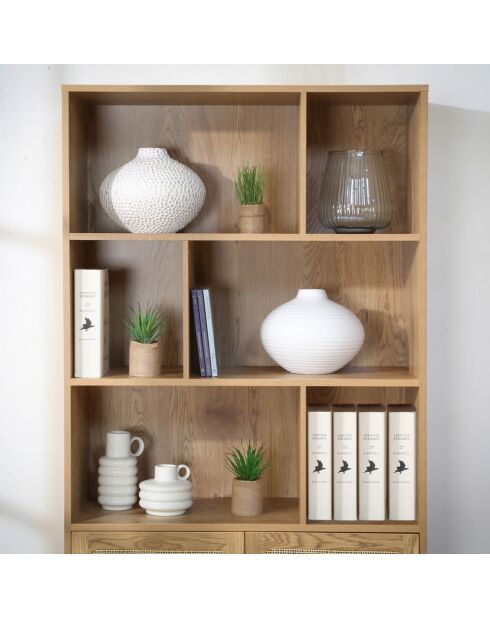 Bücherregal Jaya mit 6 Fächern und 2 Türen aus natürlichem Rattan - H.175 cm
