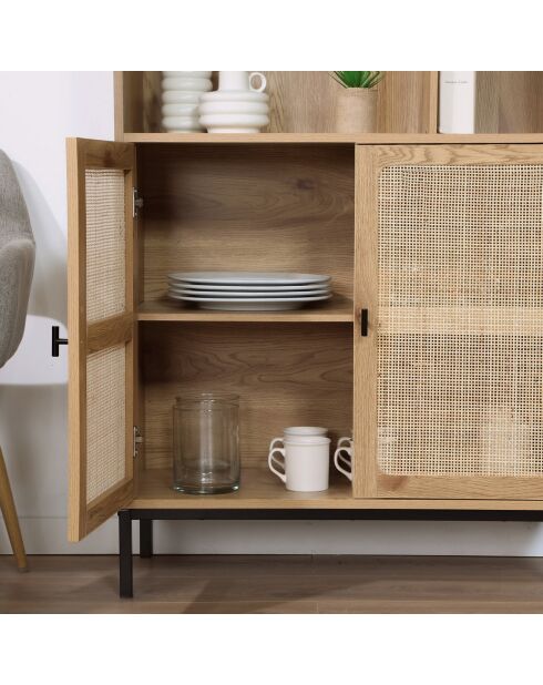 Bücherregal Jaya mit 6 Fächern und 2 Türen aus natürlichem Rattan - H.175 cm