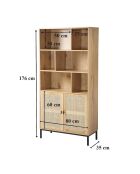 Bücherregal Jaya mit 6 Fächern und 2 Türen aus natürlichem Rattan - H.175 cm