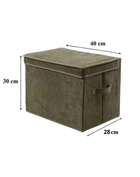 Scatola portaoggetti alta con coperchio in tessuto velluto a coste color kaki - H.30 cm