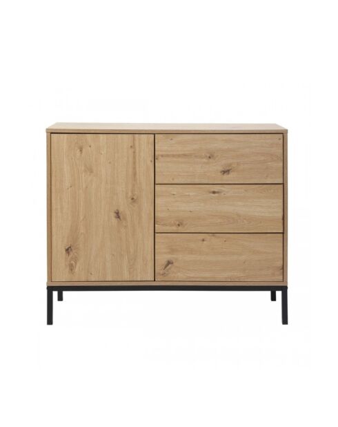 Cómoda Lenny de 1 puerta y 3 cajones, decoración de roble, 90 cm de largo x 80 cm de alto