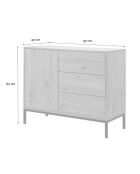 Cómoda Lenny de 1 puerta y 3 cajones, decoración de roble, 90 cm de largo x 80 cm de alto