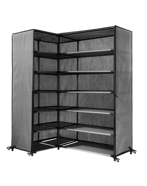 Eckschuhschrank aus Vlies und Metall in den Farben Dunkelgrau und Schwarz - H.107 cm