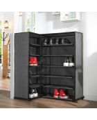 Eckschuhschrank aus Vlies und Metall in den Farben Dunkelgrau und Schwarz - H.107 cm