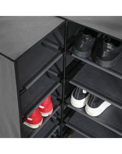 Eckschuhschrank aus Vlies und Metall in den Farben Dunkelgrau und Schwarz - H.107 cm