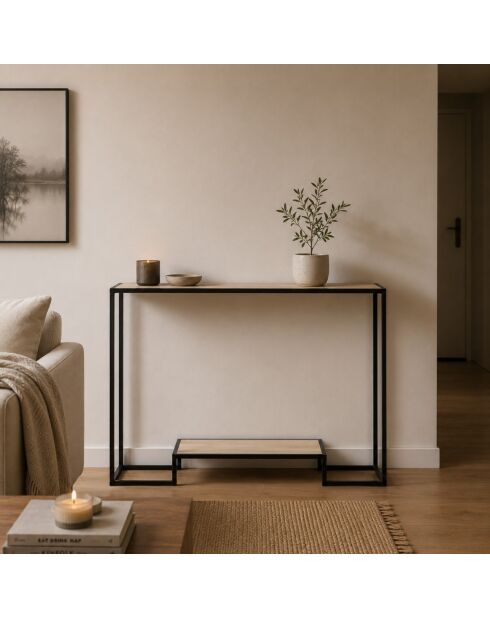 Console moderne 2 niveaux décor chêne - L.120 cm