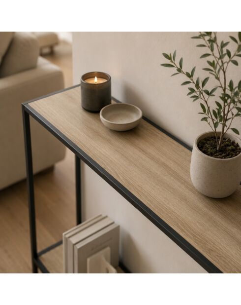 Console moderne 2 niveaux décor chêne - L.120 cm