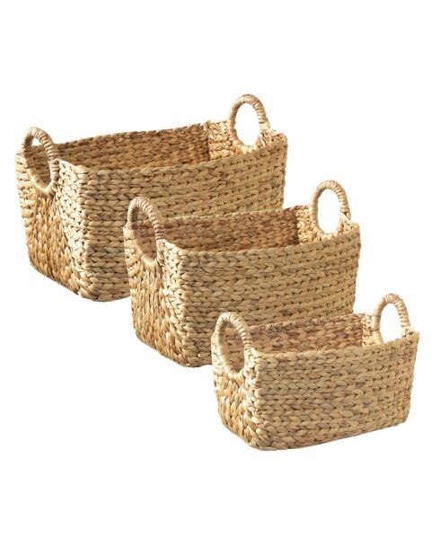Lot de 3 paniers en jacinthe d'eau avec poignées