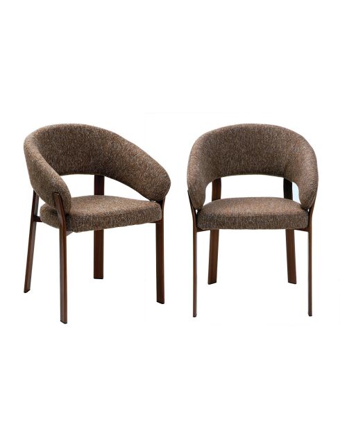 Lot de 2 chaises Lara en tissu marron chiné, pieds effet noyer - L.58 cm