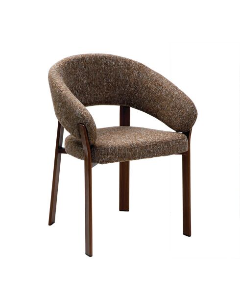 Lot de 2 chaises Lara en tissu marron chiné, pieds effet noyer - L.58 cm