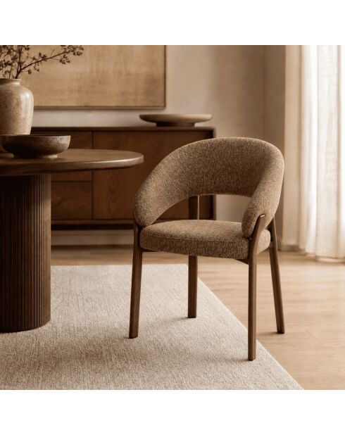Lot de 2 chaises Lara en tissu marron chiné, pieds effet noyer - L.58 cm