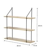 Estantería de pared de 3 niveles con decoración de madera - L.60 cm