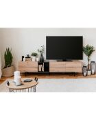 Nola TV-Ständer 3 Türen 2 Nischen hellbraune und schwarze Holzfarben - L.195 cm