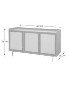 Aparador Jetson de 3 puertas con decoración de nogal y frentes de tela - L.140 cm