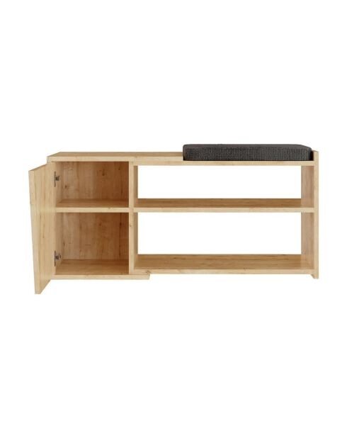 Fiona schoenenbank met 1 deur in lichte houten en zwarte kleuren - L.104 cm