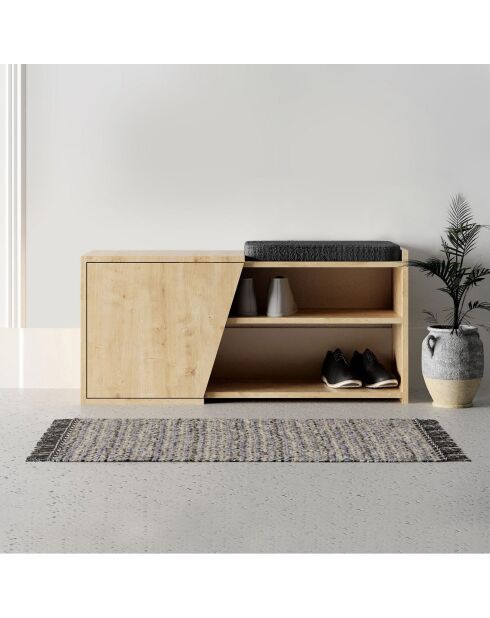 Fiona schoenenbank met 1 deur in lichte houten en zwarte kleuren - L.104 cm