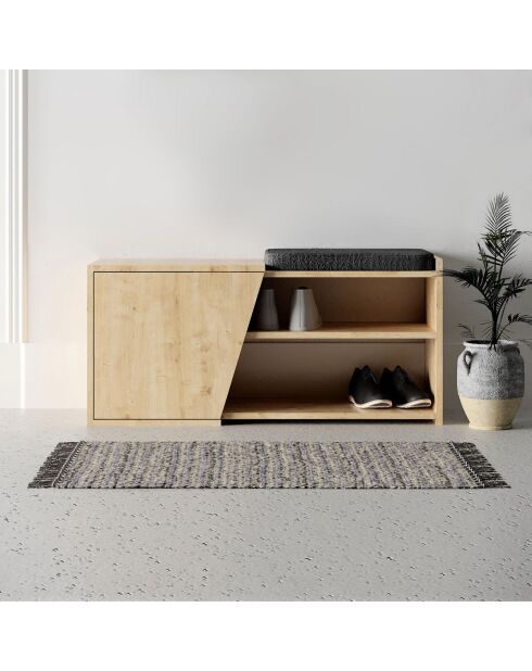 Fiona schoenenbank met 1 deur in lichte houten en zwarte kleuren - L.104 cm