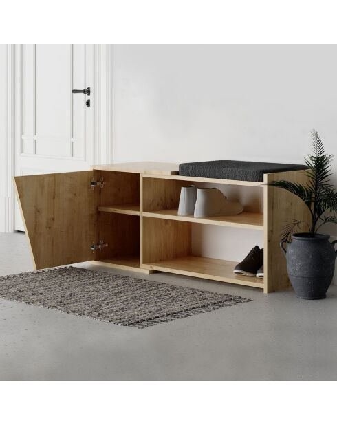 Fiona schoenenbank met 1 deur in lichte houten en zwarte kleuren - L.104 cm