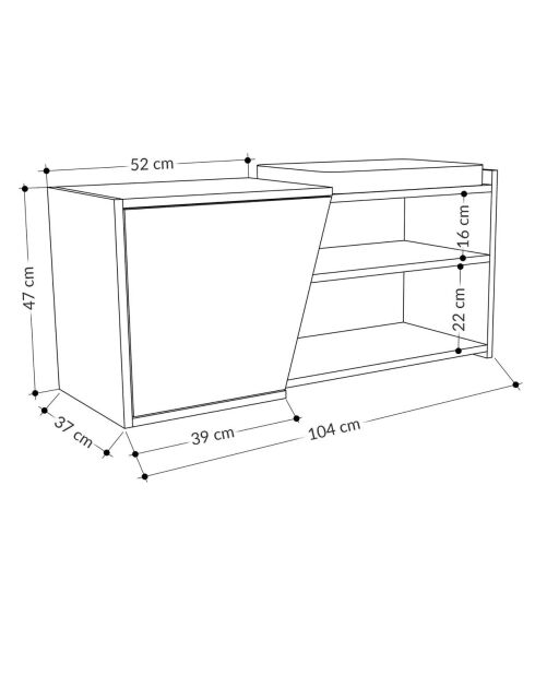 Fiona schoenenbank met 1 deur in lichte houten en zwarte kleuren - L.104 cm
