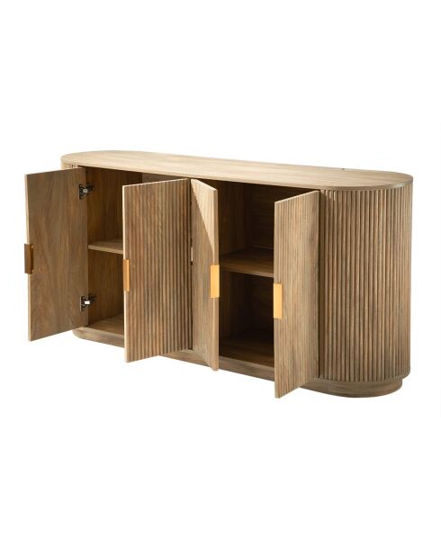 Aparador Achille con 4 puertas efecto roble, fachadas de lamas redondeadas - L.160 cm