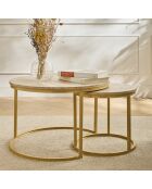 Set di 2 tavolini da caffè a incastro Lenny rotondi con decoro in legno chiaro - L.70 cm