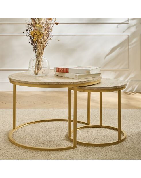 Lot de 2 tables basses Lenny gigognes rondes décor bois clair - L.70 cm