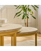 Set di 2 tavolini da caffè a incastro Lenny rotondi con decoro in legno chiaro - L.70 cm