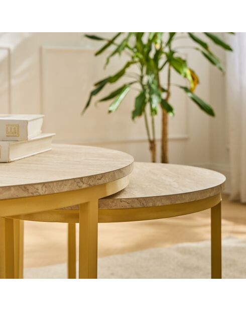 Lot de 2 tables basses Lenny gigognes rondes décor bois clair - L.70 cm
