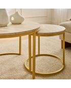 Set di 2 tavolini da caffè a incastro Lenny rotondi con decoro in legno chiaro - L.70 cm