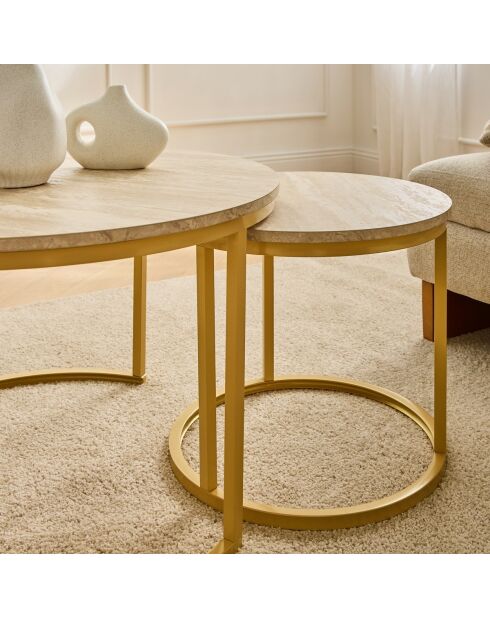 Lot de 2 tables basses Lenny gigognes rondes décor bois clair - L.70 cm