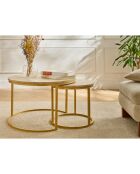 Set di 2 tavolini da caffè a incastro Lenny rotondi con decoro in legno chiaro - L.70 cm