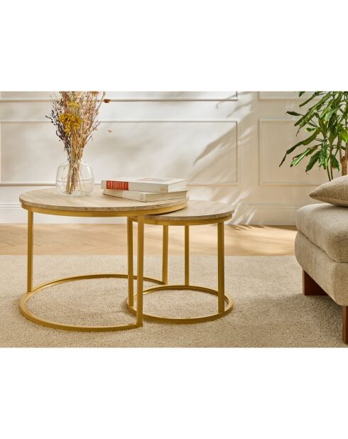 Lot de 2 tables basses Lenny gigognes rondes décor bois clair - L.70 cm