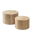 Set de 2 mesas de café redondas apilables Maia con decoración de madera clara