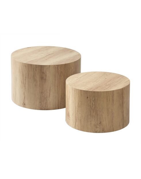 Lot de 2 tables basses Maia rondes empilables décor bois clair