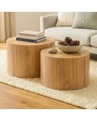 Set de 2 mesas de café redondas apilables Maia con decoración de madera clara