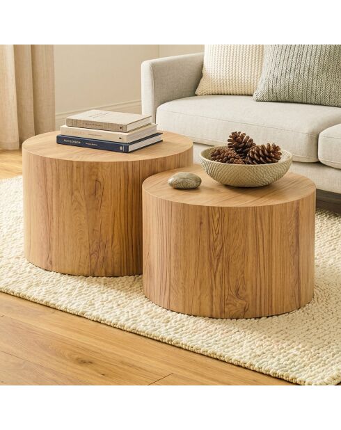 Lot de 2 tables basses Maia rondes empilables décor bois clair
