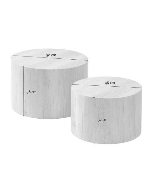 Lot de 2 tables basses Maia rondes empilables décor bois clair