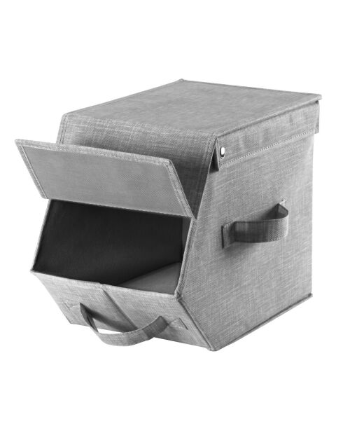 Boîte de rangement avec couvercle et rabat grise - L.19 cm