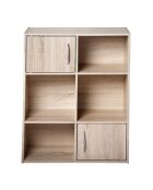 Estante de almacenamiento con 6 compartimentos, 2 puertas, decoración de madera clara