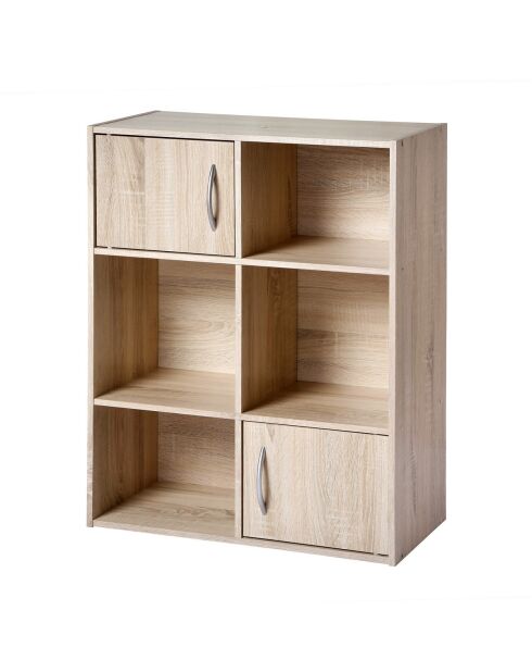 Estante de almacenamiento con 6 compartimentos, 2 puertas, decoración de madera clara