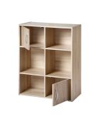 Estante de almacenamiento con 6 compartimentos, 2 puertas, decoración de madera clara