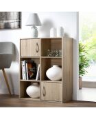 Estante de almacenamiento con 6 compartimentos, 2 puertas, decoración de madera clara