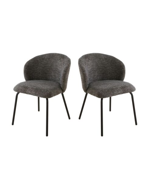 Lot de 2 chaises Vesper tissu chiné et pieds métal coloris gris foncé et noir
