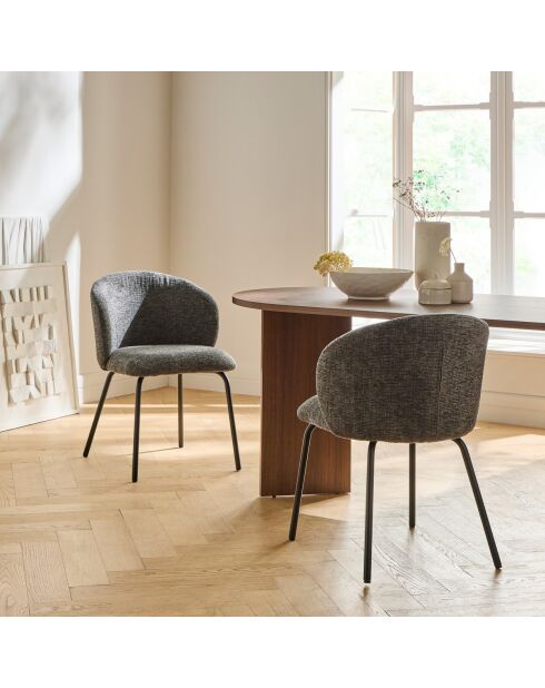 Lot de 2 chaises Vesper tissu chiné et pieds métal coloris gris foncé et noir