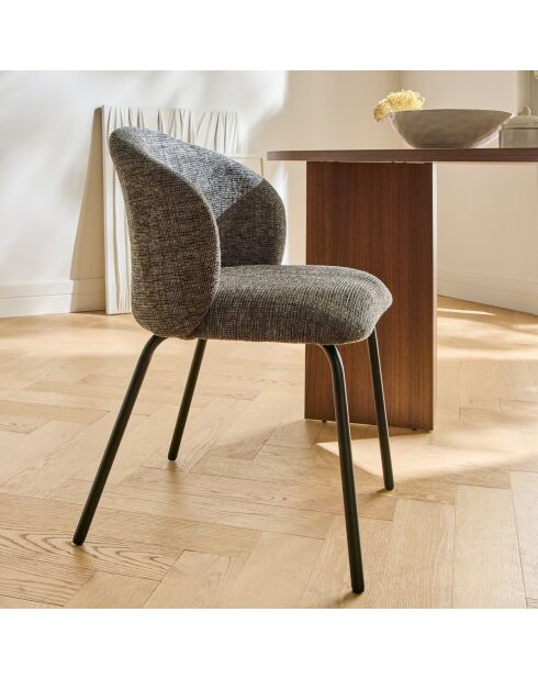 Lot de 2 chaises Vesper tissu chiné et pieds métal coloris gris foncé et noir