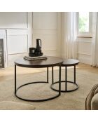 Lot de 2 tables basses Lenny gigognes rondes coloris bois foncé et noir - L.70 cm