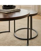 Lot de 2 tables basses Lenny gigognes rondes coloris bois foncé et noir - L.70 cm