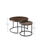 Lot de 2 tables basses Lenny gigognes rondes coloris bois foncé et noir - L.70 cm