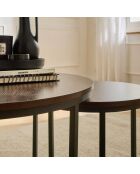 Lot de 2 tables basses Lenny gigognes rondes coloris bois foncé et noir - L.70 cm